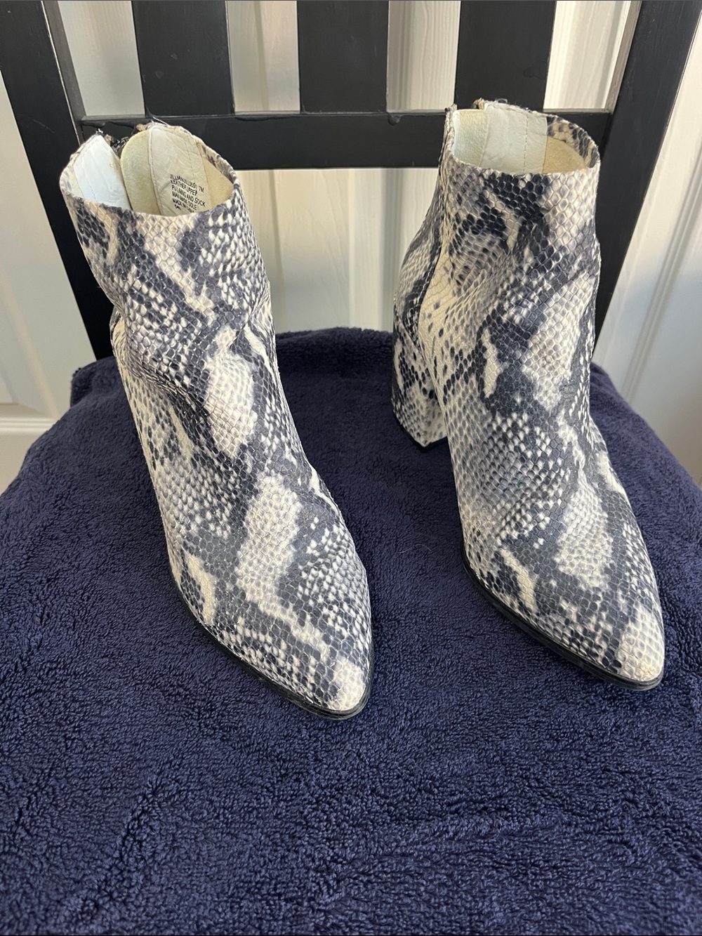 Steve Madden Black & White Snake-Print Pointed Ankle Booties